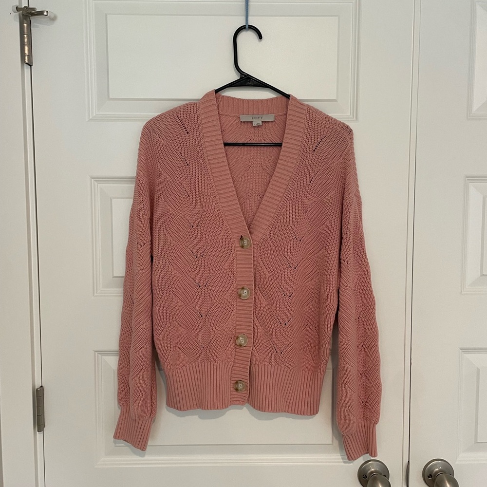 LOFT Pink Cardigan Sweater V-Neck Knit